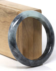 Baikalla Natural Black Wuji & Light Green Jadeite Jade "Half Round" Bangle Bracelet (56.2mm)