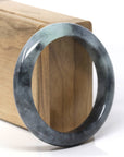 Baikalla Natural Black Wuji & Light Green Jadeite Jade "Half Round" Bangle Bracelet (56.2mm)