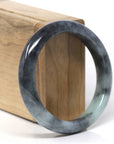 Baikalla Natural Black Wuji & Light Green Jadeite Jade "Half Round" Bangle Bracelet (56.2mm)