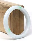 Baikalla Natural Apple-Green Patches Jadeite Jade "Half Round" Bangle Bracelet (57.7mm)