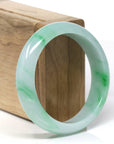 High-End Natural Vibrant Apple-Green Jadeite Jade "Half Round" Bangle Bracelet (56.8mm)