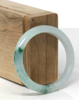 Baikalla Natural Icy Light Green W/ Deep Blue-Green Flowers Jadeite Jade "Petite Oval" Bangle Bracelet (54.7mm)