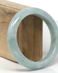 Baikalla Natural Icy Light Green W/ Deep Blue-Green Flowers Jadeite Jade "Petite Oval" Bangle Bracelet (54.7mm)