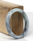 Baikalla Natural Light Green & Black Wuji Jadeite Jade "Oval" Bangle Bracelet (54.2mm)
