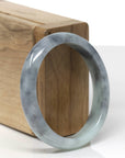 Baikalla Natural Light Green & Black Wuji Jadeite Jade "Oval" Bangle Bracelet (54.2mm)