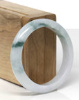 Baikalla Natural Blue-Green Flowers Jadeite Jade "Half Round" Bangle Bracelet (53.1mm)