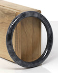 Baikalla Natural Black Wuji Jadeite Jade "Traditional Round" Bangle Bracelet (56.2mm)