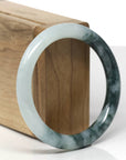 Baikalla Natural Icy Green & Deep Blue-Green Flowers Jadeite Jade "Traditional Round" Bangle Bracelet (55.1mm)
