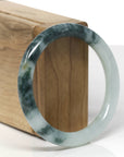 Baikalla Natural Icy Green & Deep Blue-Green Flowers Jadeite Jade "Traditional Round" Bangle Bracelet (55.1mm)