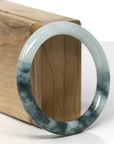 Baikalla Natural Icy Green & Deep Blue-Green Flowers Jadeite Jade "Traditional Round" Bangle Bracelet (55.1mm)