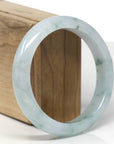 High-End Natural Icy Blue-Green Flower Jadeite Jade "Half Round" Bangle Bracelet (59.5mm)