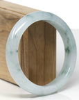 High-End Natural Icy Blue-Green Flower Jadeite Jade "Half Round" Bangle Bracelet (59.5mm)