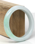 Baikalla Natural Light Apple-Green Patch Jadeite Jade "Half Round" Bangle Bracelet (58mm)