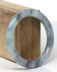 Baikalla Natural Black Wuji & Light Green Jadeite Jade "Traditional Round" Bangle Bracelet (55.8mm)
