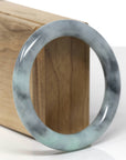 Baikalla Natural Black Wuji & Light Green Jadeite Jade "Traditional Round" Bangle Bracelet (55.8mm)