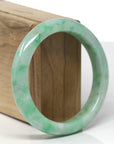 Baikalla Natural Vibrant Green W/ Light Yellow Patches Jadeite Jade "Half Round" Bangle Bracelet (56.9mm)