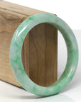 Baikalla Natural Vibrant Green W/ Light Yellow Patches Jadeite Jade "Half Round" Bangle Bracelet (56.9mm)