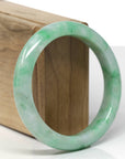 Baikalla Natural Vibrant Green W/ Light Yellow Patches Jadeite Jade "Half Round" Bangle Bracelet (56.9mm)
