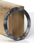 Baikalla Natural Black Wuji Jadeite Jade "Traditional Round" Bangle Bracelet (55.7mm)
