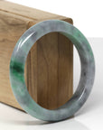 Baikalla Natural Vibrant Green & Black Wuji Jadeite Jade "Half Round" Bangle Bracelet (54.9mm)