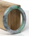 Baikalla Natural Vibrant Green & Black Wuji Jadeite Jade "Half Round" Bangle Bracelet (54.9mm)