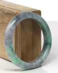 Baikalla Natural Vibrant Green & Black Wuji Jadeite Jade "Half Round" Bangle Bracelet (54.9mm)