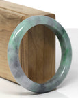 Baikalla Natural Vibrant Green & Black Wuji Jadeite Jade "Half Round" Bangle Bracelet (54.9mm)