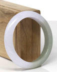 Baikalla Natural Icy Light Lavender & Oil-Green Jadeite Jade "Half Round" Bangle Bracelet (56.3mm)