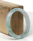 High-End Natural Icy Blue-Green Flower Jadeite Jade "Oval" Bangle Bracelet (55mm)