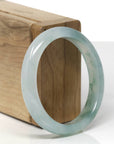 High-End Natural Icy Blue-Green Flower Jadeite Jade "Oval" Bangle Bracelet (55mm)