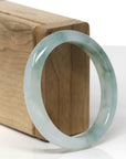 High-End Natural Icy Blue-Green Flower Jadeite Jade "Oval" Bangle Bracelet (55mm)