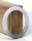 Baikalla Natural Icy Light Lavender & Oil-Green Jadeite Jade "Traditional Round" Bangle Bracelet (53.9mm)
