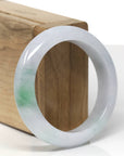 Baikalla Natural Icy Green Patch Jadeite Jade "Half Round" Bangle Bracelet (53.4mm)