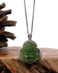 Baikalla Baikalla™ Sterling Silver Genuine Nephrite Green Jade Small Buddha Pendant Necklace