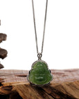 Baikalla Baikalla™ Sterling Silver Genuine Nephrite Green Jade Small Buddha Pendant Necklace