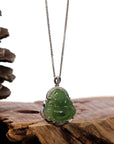 Baikalla Baikalla™ Sterling Silver Genuine Nephrite Green Jade Small Buddha Pendant Necklace
