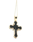 Baikalla Jewelry 24K Pure Yellow Gold Pendant 14K Yellow Gold & Black Nephrite Jade Crucifix Pendant