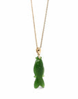 Baikalla Jewelry Gold Jade Necklace Copy of Baikalla™ : " Gold Fish " 14k Yellow Gold Genuine Nephrite Green Jade Pendant Necklace