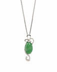 Baikalla Jewelry 18k Gold Jadeite Necklace 18K White Gold Oval Imperial Jadeite Jade Cabochon Necklace with Diamonds