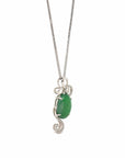 Baikalla Jewelry 18k Gold Jadeite Necklace 18K White Gold Oval Imperial Jadeite Jade Cabochon Necklace with Diamonds