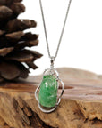 Baikalla Jewelry 18k Gold Jadeite Necklace Copy of 18K White Gold Oval Imperial Jadeite Jade Cabochon Necklace with Diamonds
