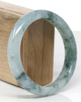 High-End Natural Icy Blue-Green Flower Jadeite Jade "Half Round" Bangle Bracelet (61.8mm)