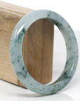 High-End Natural Icy Blue-Green Flower Jadeite Jade "Half Round" Bangle Bracelet (61.8mm)