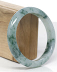 High-End Natural Icy Blue-Green Flower Jadeite Jade "Half Round" Bangle Bracelet (61.8mm)