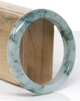 High-End Natural Icy Blue-Green Flower Jadeite Jade "Half Round" Bangle Bracelet (61.8mm)
