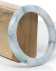 Baikalla Natural Blue-Green Flowers Jadeite Jade "Half Round" Bangle Bracelet (61mm)