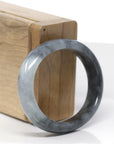 Baikalla Natural Black Wuji Jadeite Jade "Oval" Bangle Bracelet (55.4mm)