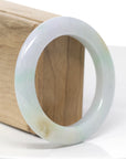 Baikalla Natural Light Green & Lavender W/ Yellow Patches Jadeite Jade "Half Round" Bangle Bracelet (53.7mm)