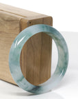 High-End Natural Icy Blue-Green Flower Jadeite Jade "Oval" Bangle Bracelet (56.7mm)
