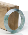High-End Natural Icy Blue-Green Flower Jadeite Jade "Oval" Bangle Bracelet (56.7mm)